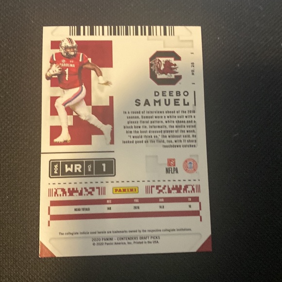 Deebo Samuel - 2020 Panini Contenders Draft Picks #28 - Picture 2 of 2